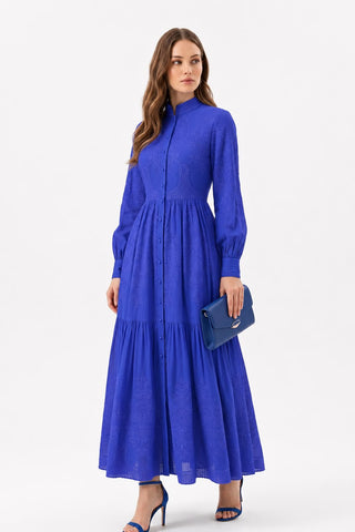 Fiore Blu Pearl Button Cotton Embroidered Voile Evening Dress - Muslima Wear Official online shopping website