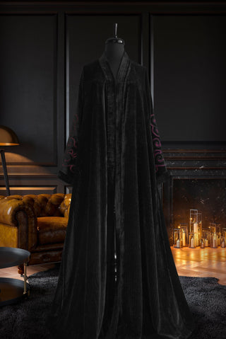 Muslima Black Ruby Velvet Abaya - Muslima Wear