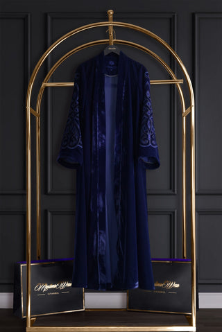 Muslima Navy Blue Velvet Abaya - Muslima Wear