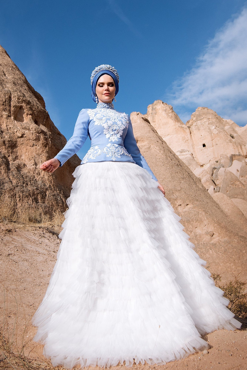 Muslima Wear Royal Flowers Blouse Collection 2026 light Blue