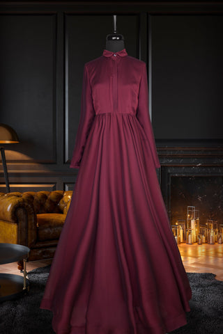 Ruby red French chiffon dress - Muslima Wear Official online shopping website