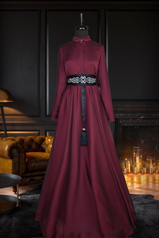 Ruby red French chiffon dress - Muslima Wear Official online shopping website