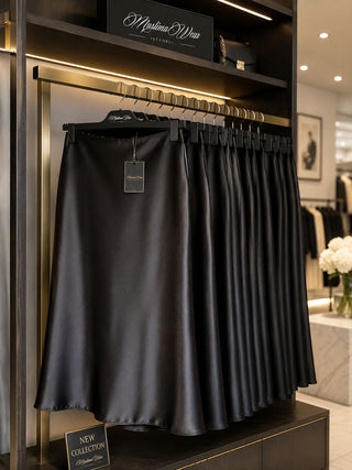 Satiné Milano Black Satin Matte Skirt - Muslima Wear Official online shopping website
