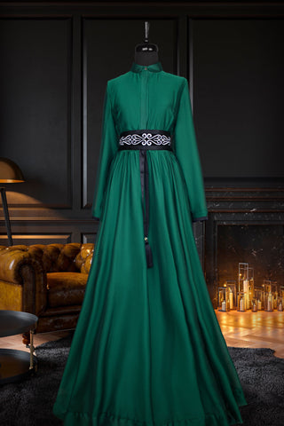 Shadow Green French chiffon dress - Muslima Wear Official online shopping website